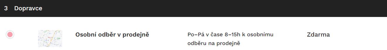 Volba dopravce pro Vyzvednutí na prodejně – perlex-jablonec.cz